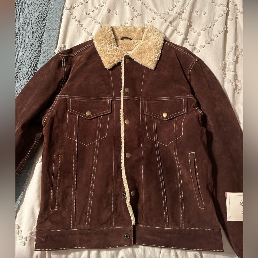 SCULLY MEN'S SHERPA LINED BOAR SUEDE JACKET SIZE SMALL.